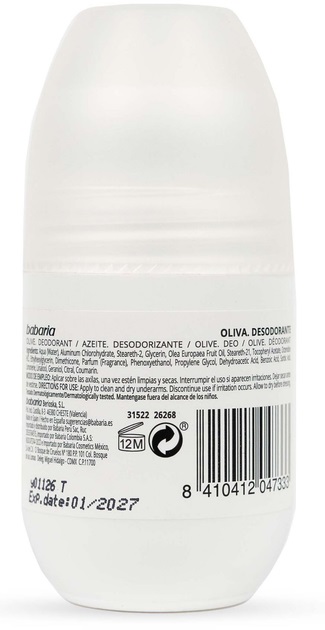 رول دئودرانت 48 ساعته زیتون باباریا مدل babaria Oliva Deodorant Antiperspirant 0% alcohol